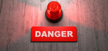 Rote Warnlampe und der Schriftzug "Danger"