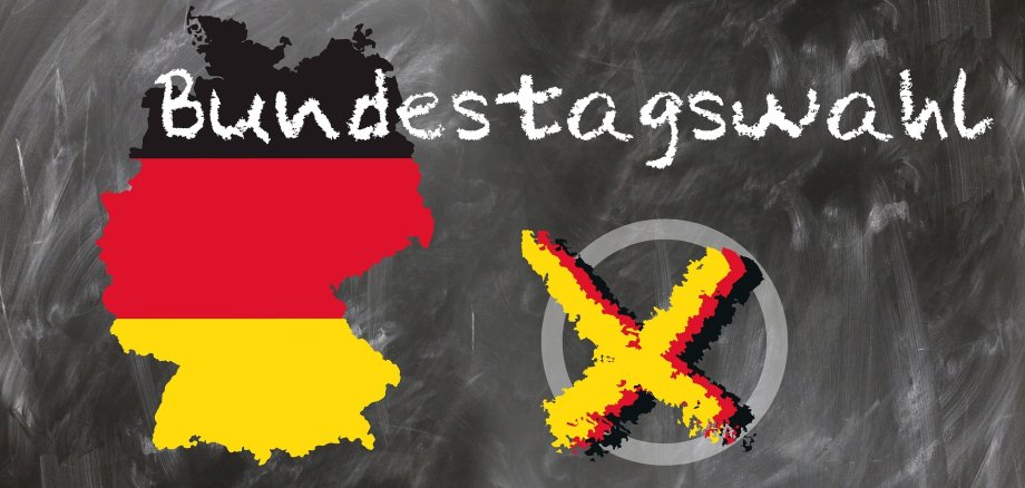 Bundestagswahl_Umriss Deutschlands und ein Kreis mit Kreuz als Symbol für die Stimmabgabe