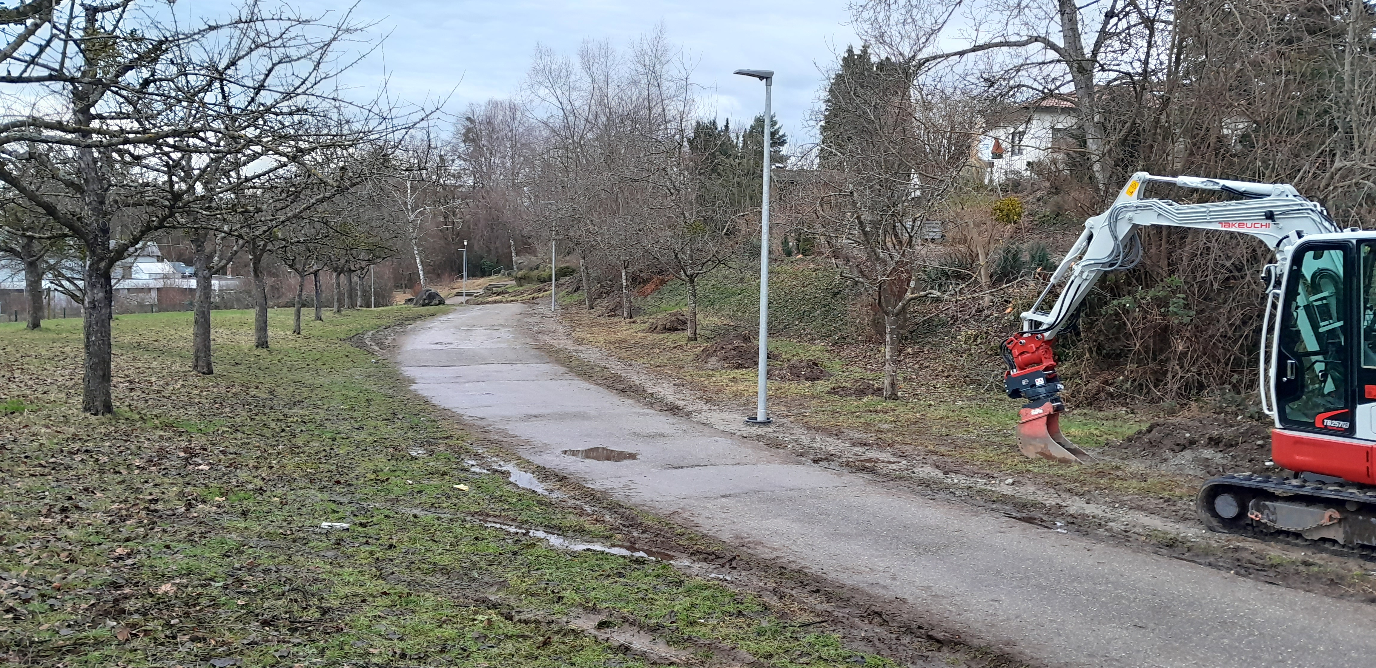 Entlang des Weges zur Carl-Gührer-Halle stehen nun fünf Mastlampen.