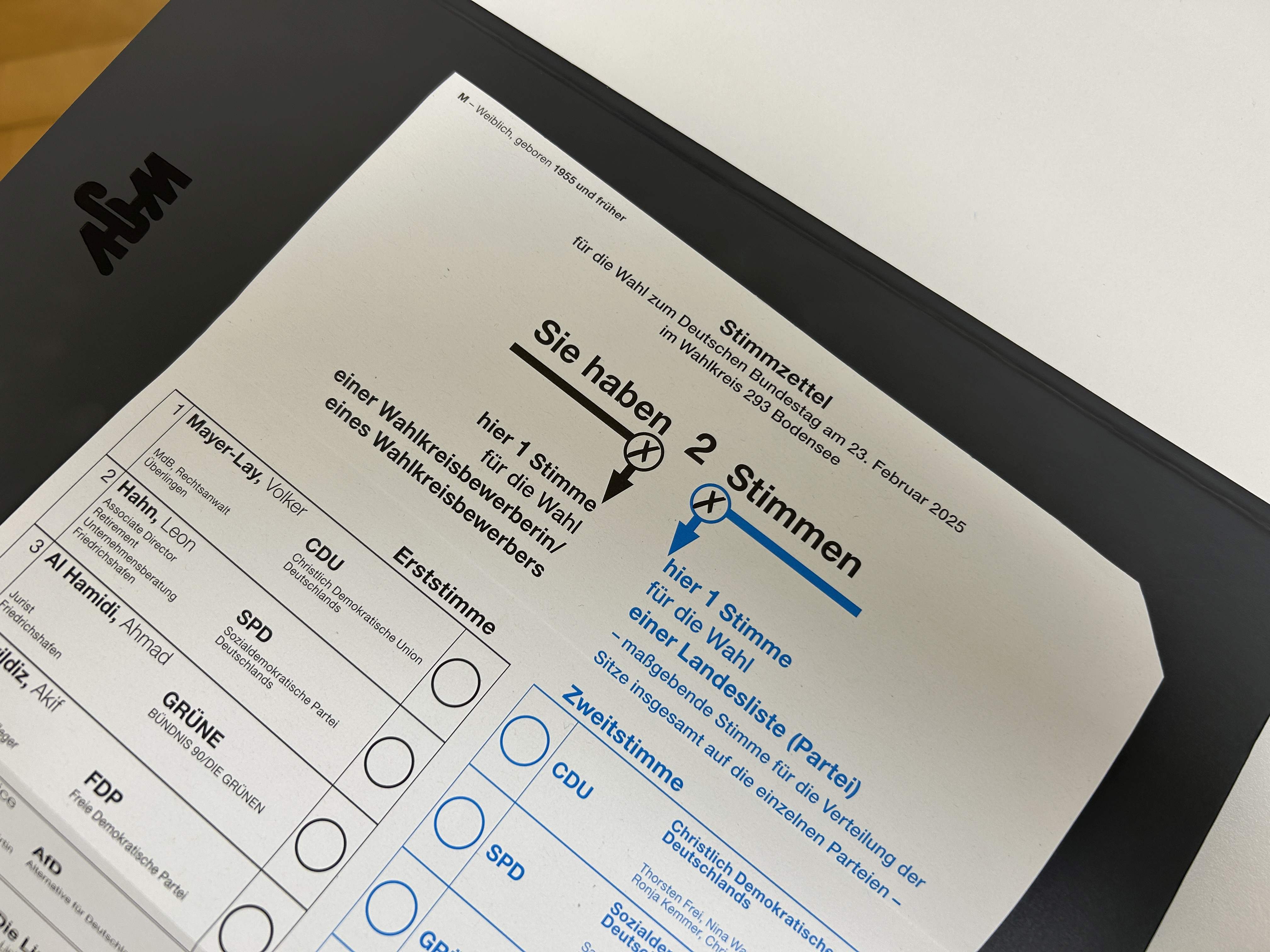 Der Stimmzettel der Bundestagswahl